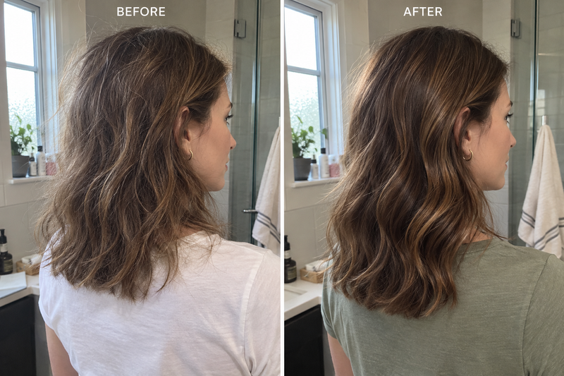 Beauty Bloom customer photo showing hair before and after
