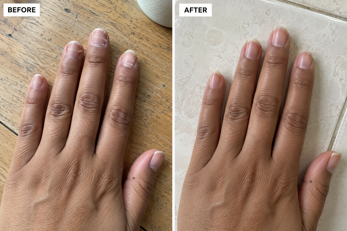 Beauty Bloom customer photo showing nails before and after