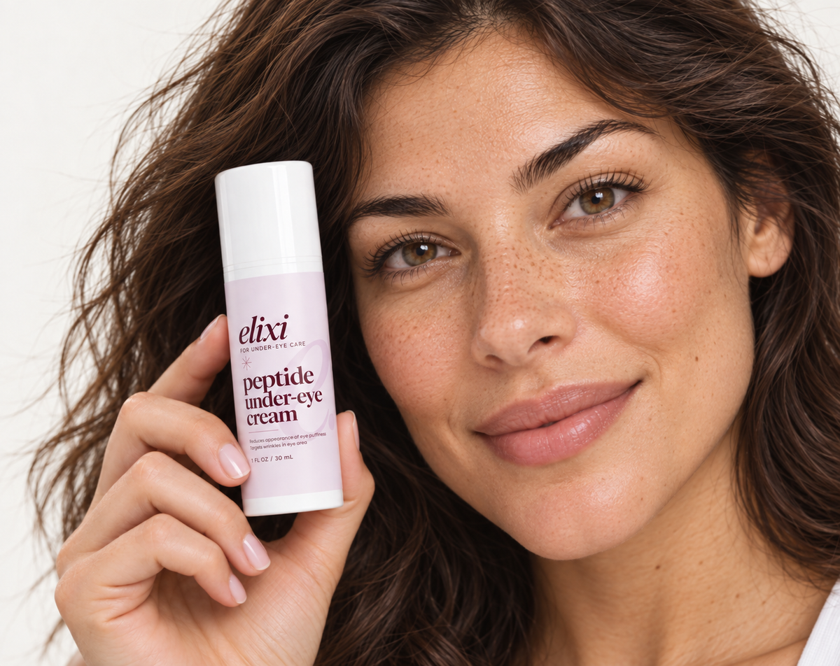 Woman holding Elixi Peptide Under-Eye Cream