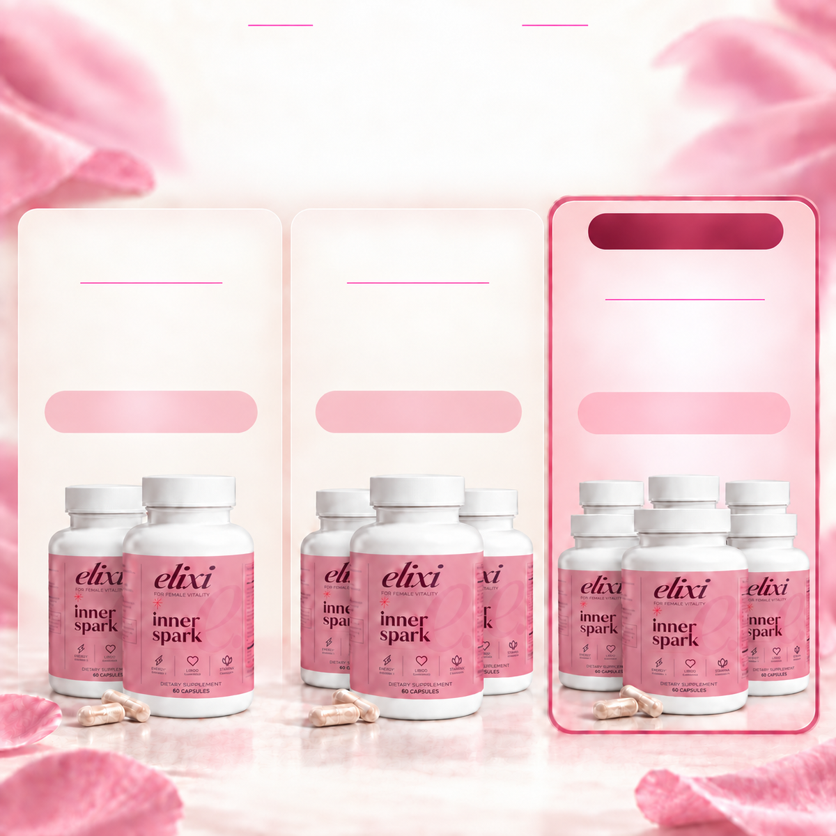 Inner Spark two, three and six bottle pack options.