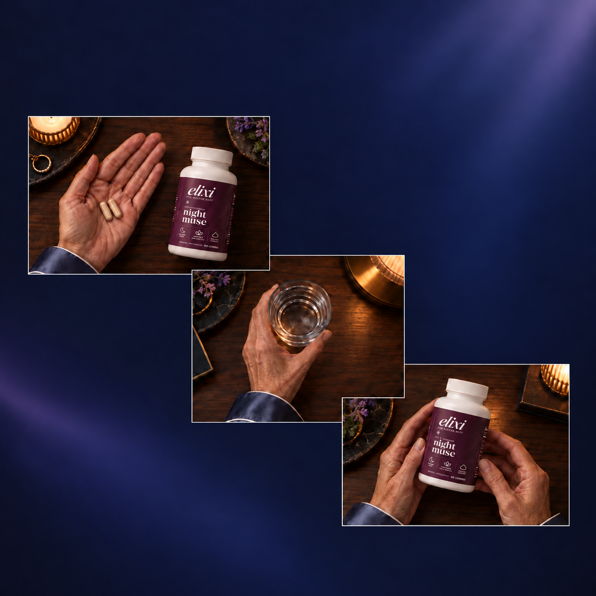Night Muse directions: take two capsules daily with 6–8 oz of water and read the full label.
