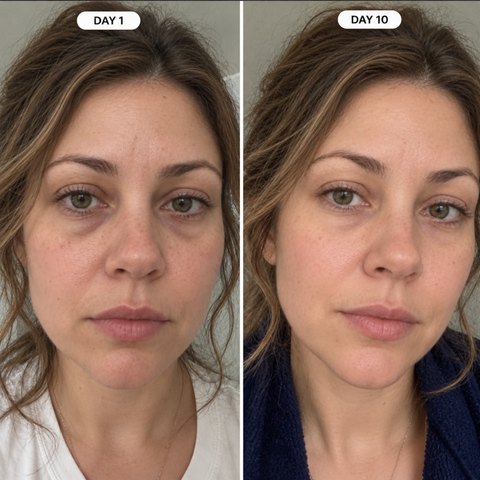 Customer-supplied photo accompanying the fourth Peptide Under-Eye Cream review, labeled Day 1 and Day 10