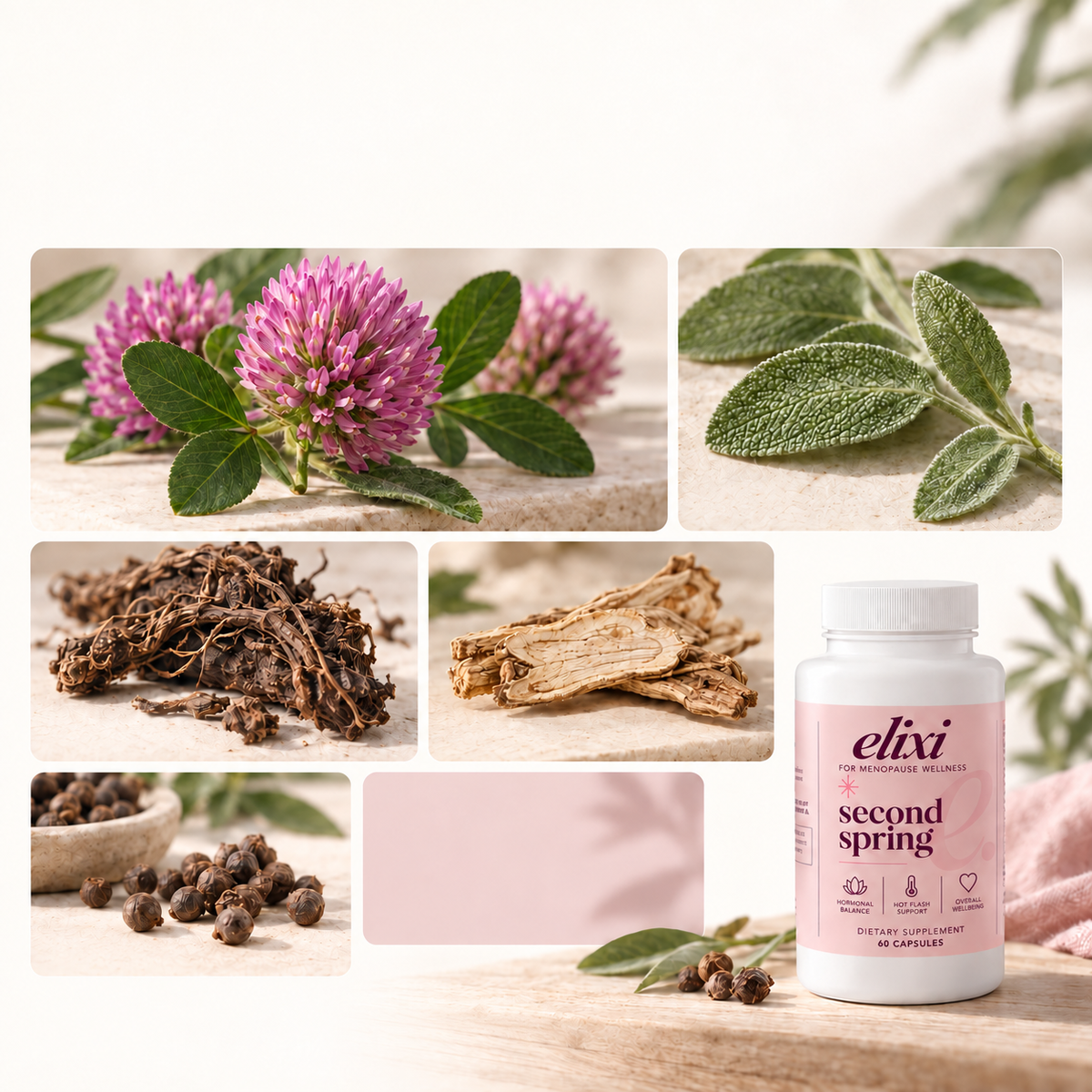 Second Spring ingredient highlights and soy allergen information.