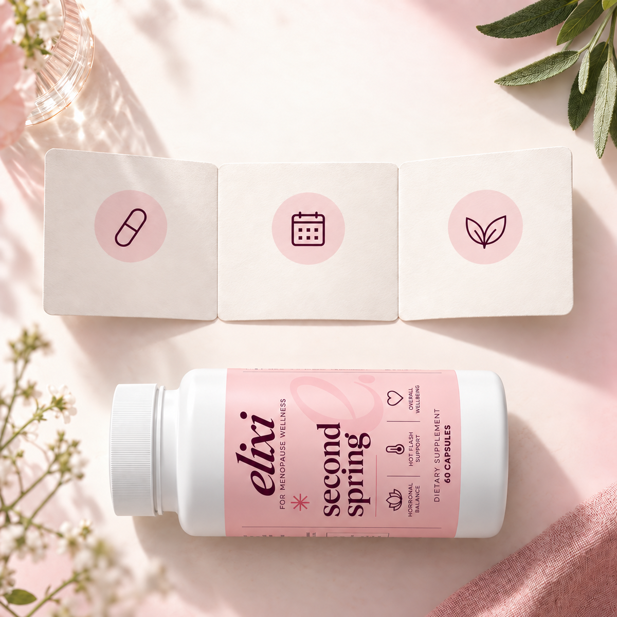 Second Spring capsule count, servings and soy allergen information.