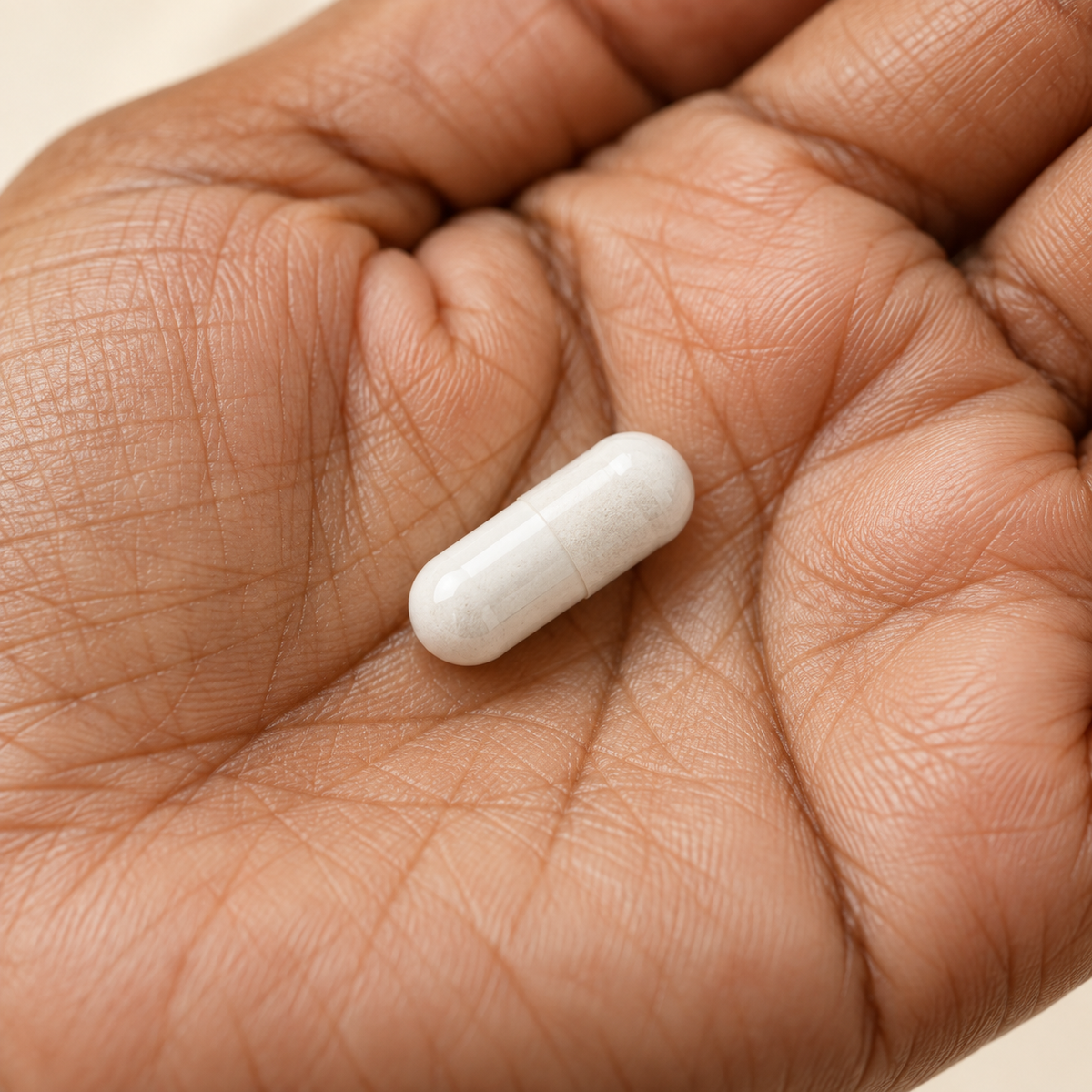 A Strong Within capsule in the palm of a mature hand.