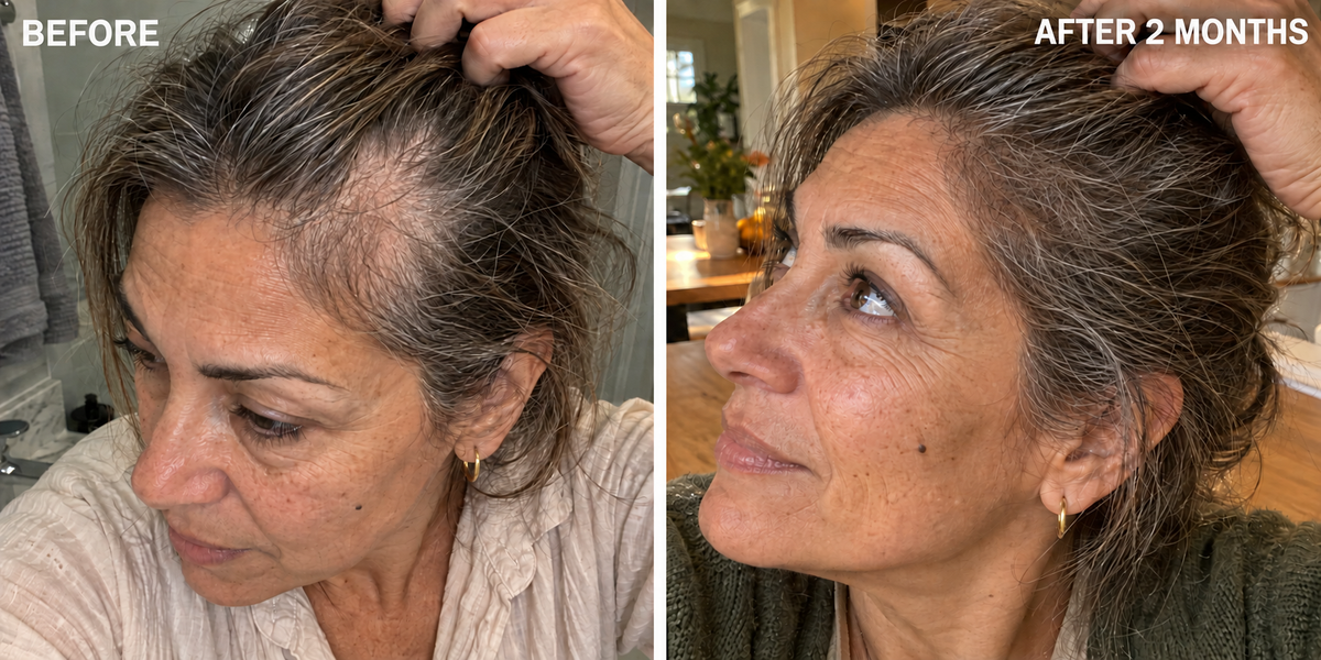 Glow Ritual hair photo comparison, before and after two months