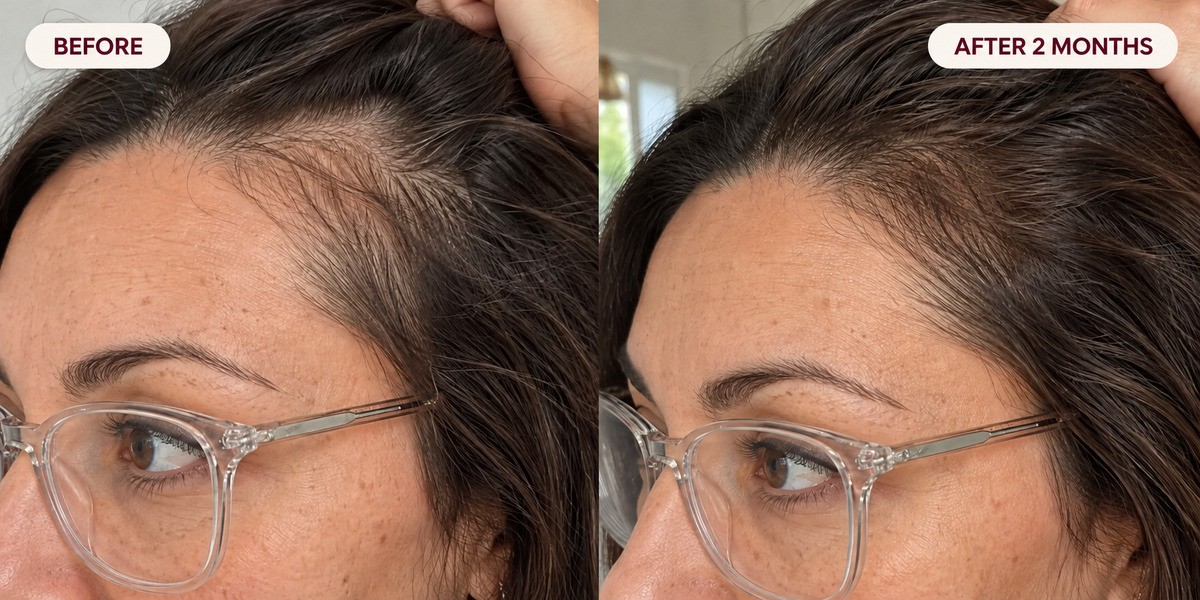 Glow Ritual hair photo comparison, before and after two months