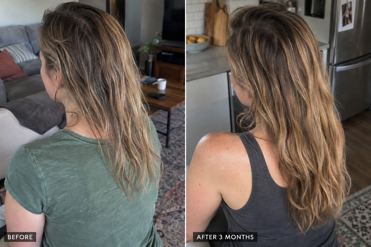 Glow Ritual hair photo comparison, before and after three months